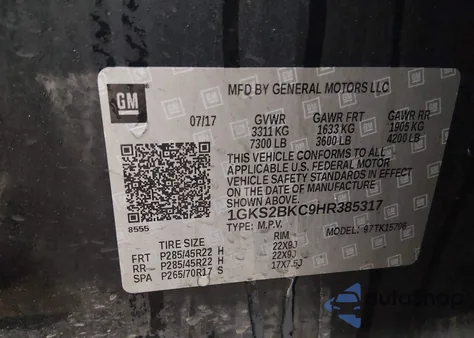 2017 GMC Yukon Slt z USA, uszkodzony, nr VIN 1GKS2BKC9HR385317